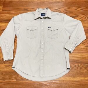 Wrangler Western Shirt Men XL Tan Good Pearl Snap Long Sleeve Cotton Blend